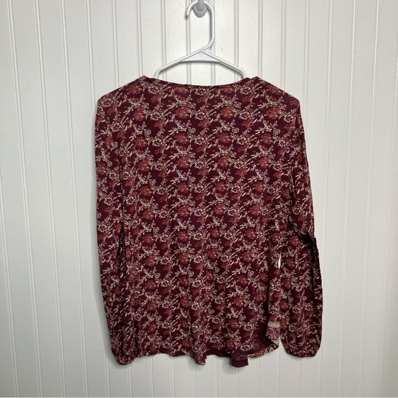 Lucky Brand Top Large Floral Red Multicolor V-neck Fall Long Sleeve Boho - Picture 7 of 7